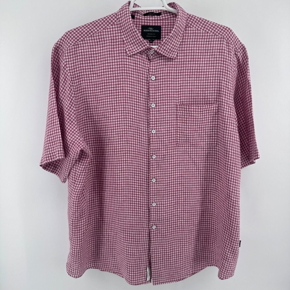 Rodd & Gunn Button Up Shirt Mens 3XL Pink Gingham 100%‎ Linen Italian Fabric - Picture 2 of 12